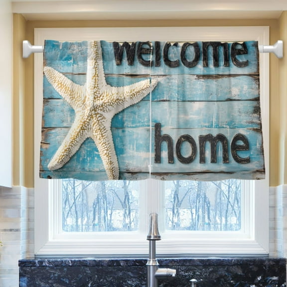 Ryvnso Welcome Home Starfish Half Curtains Sets Tier 2 Panels Short Curtain Rod Pocket 27"W x 24"L
