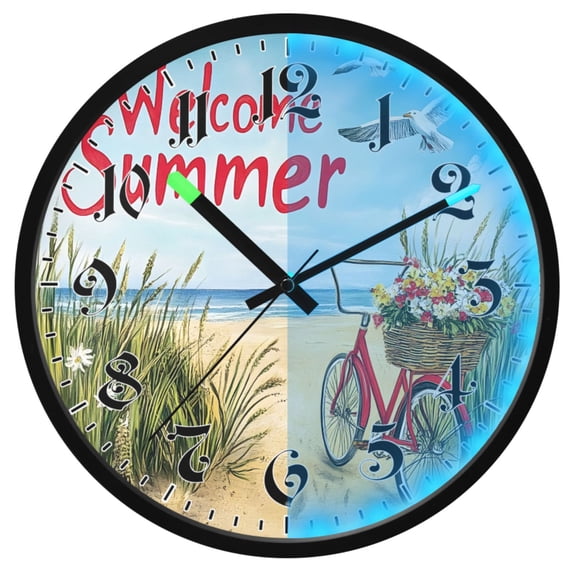 Ryvnso Welcome Summer Beach 12 Inch Night Light Wall Clock Luminous Silent Battery Operate Clocks