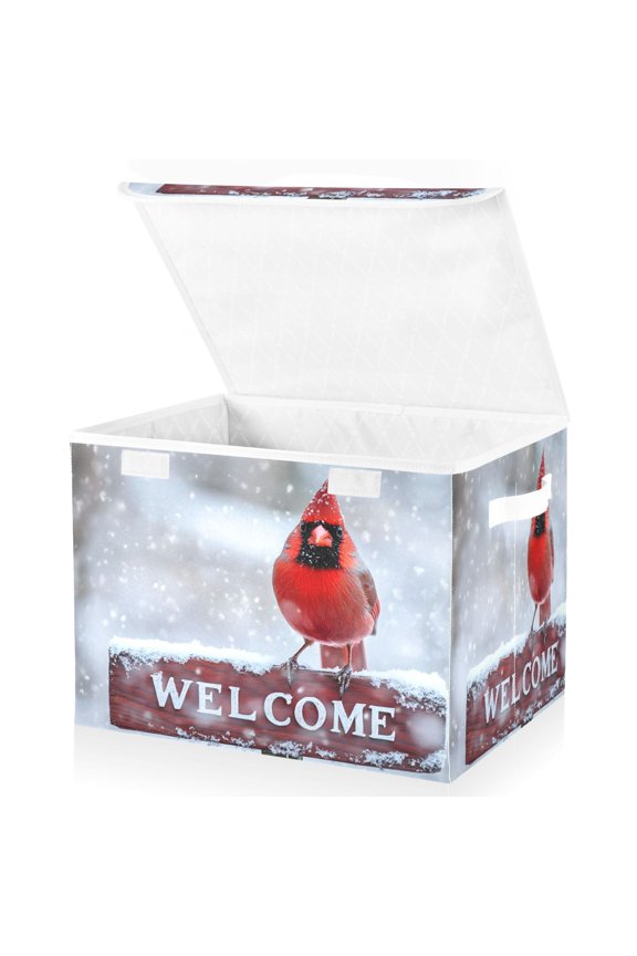 Welcome and Cardinal Large Lidded Foldable Storage Baskets Cubes Boxes Lids Bin for Home