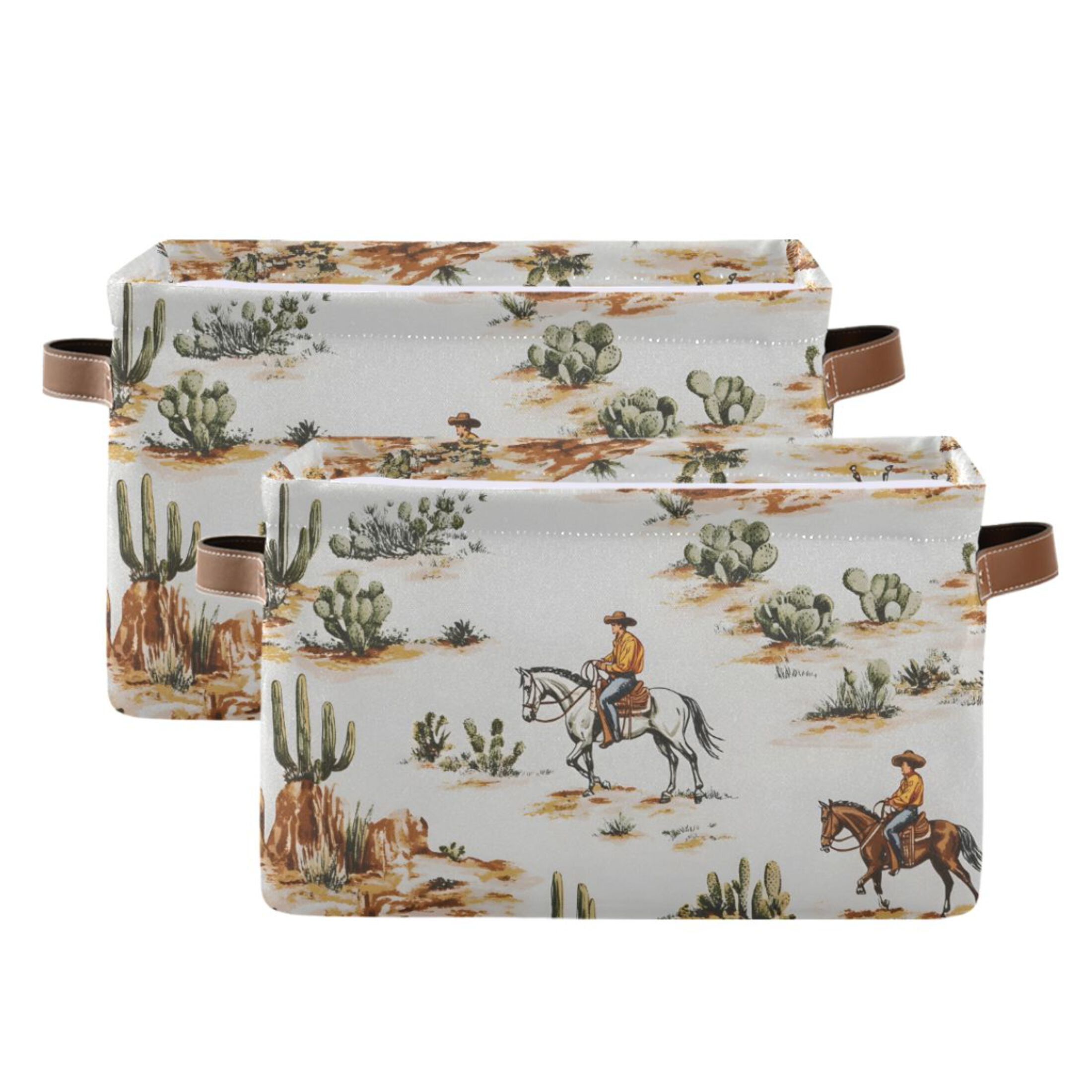 Ryvnso Western Cactus Pattern Storage Basket Large Bin Foldable Boxes Toys Organizer 14.2x10.2x8.3in 2 PCs