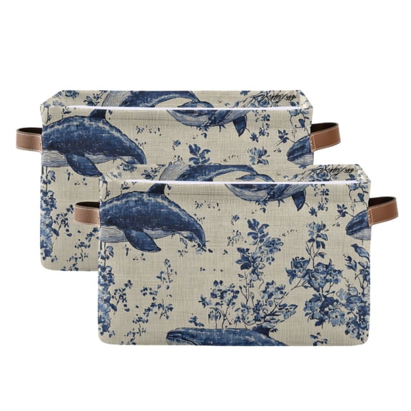 Ryvnso Whale Floral Storage Basket Large Bin Foldable Boxes Toys Organizer 14.2x10.2x8.3in 2 PCs