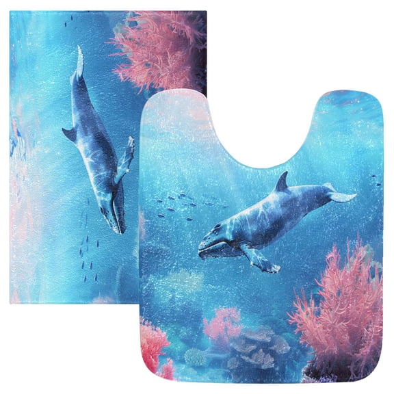 Ryvnso Whale Swims in The Sea Bathroom Shaggy Rugs Toilet Mat Soft Contour Rug