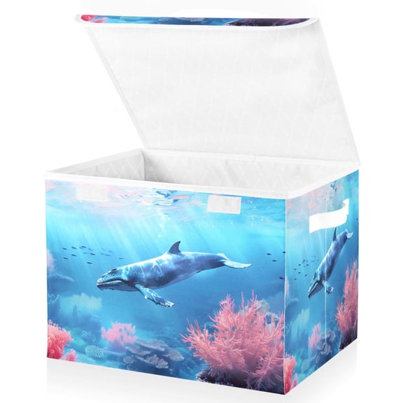 Ryvnso Whale Swims in The Sea Large Lidded Foldable Storage Baskets Cubes Boxes Lids Bin for Home
