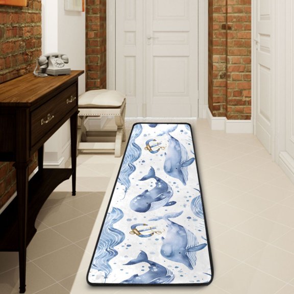Ryvnso Whale and Anchors Hallway Runner Rugs Floor Carpet Non Slip Entryway Mat 2' x 6'