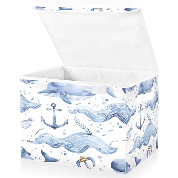 Ryvnso Whale and Anchors Large Lidded Foldable Storage Baskets Cubes Boxes Lids Bin for Home