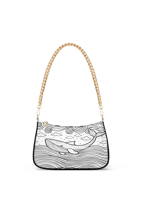 Whale and Ocean Waves Womens Chain Shoulder Bag Tote Handbags Clutch Hobo Purse with Zipper for Travel