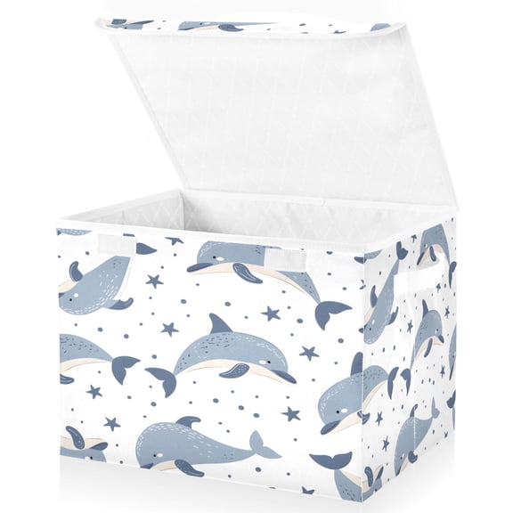 Ryvnso Whales and Stars Large Lidded Foldable Storage Baskets Cubes Boxes Lids Bin for Home