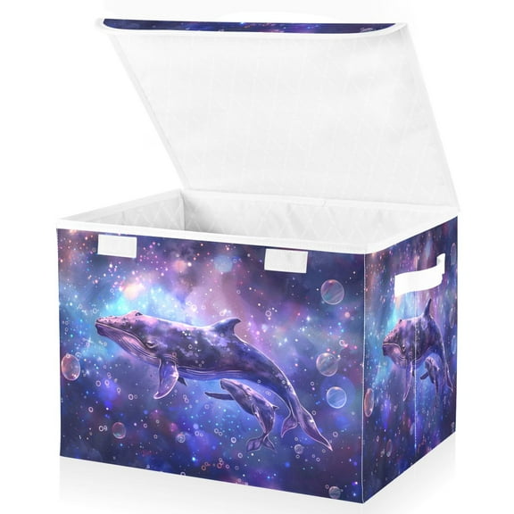 Ryvnso Whales in Abstract Ocean Large Lidded Foldable Storage Baskets Cubes Boxes Lids Bin for Home