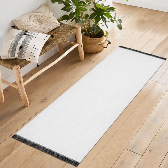 Ryvnso White Bedroom Runner Rug 2'x6' Hallway Area Carpet Non Slip Entryway Mat with Tassels
