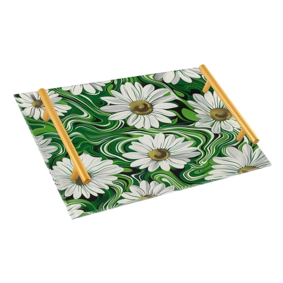 Ryvnso White Daisy in Green Liquid Bathroom Tray Vanity Countertop Trays Acrylic Organizer