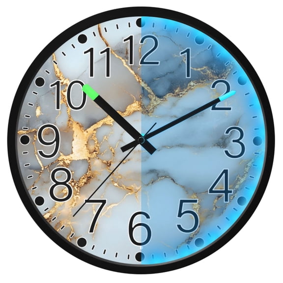 Ryvnso White Gold Marble 12 Inch Night Light Wall Clock Silent Battery Operated Luminous Clocks