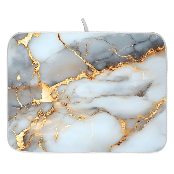 Ryvnso White Gold Marble Dish Drying Mat for Kitchen Countertop 18x24 Large Dish Pad Drainer Rack Dish Sink Mats