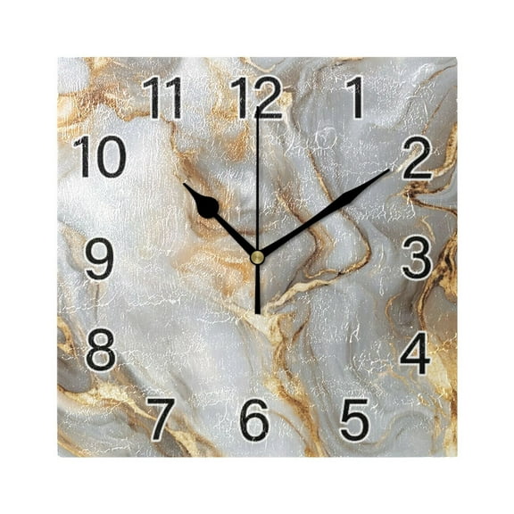 Ryvnso White Gold Marble Wall Clock Square Silent Non-Ticking Battery Operated 7.78"