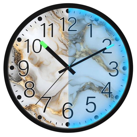 Ryvnso White Marble 12 Inch Night Light Wall Clock Silent Battery Operated Luminous Clocks