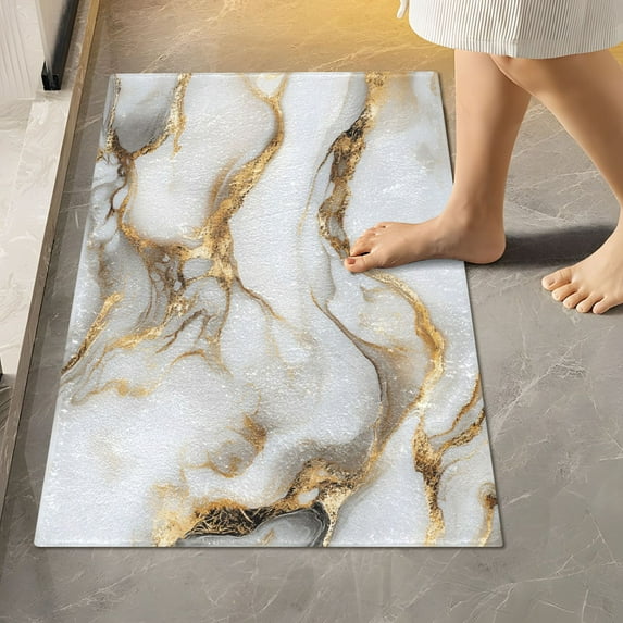 Ryvnso White Marble Bathroom Shaggy Rugs Toilet Rectangle Mat Soft Contour Rug 24"x16"