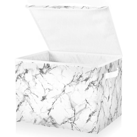 Ryvnso White Marble Large Lidded Foldable Storage Baskets Cubes Boxes Lids Bin for Home