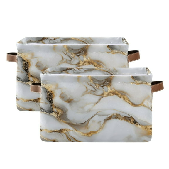 Ryvnso White Marble Storage Basket Large Bin Foldable Boxes Toys Organizer 14.2x10.2x8.3in 2 PCs