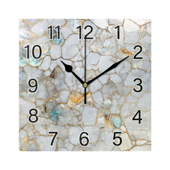 Ryvnso White Marble Wall Clock Square Silent Non-Ticking Battery Operated 7.78"