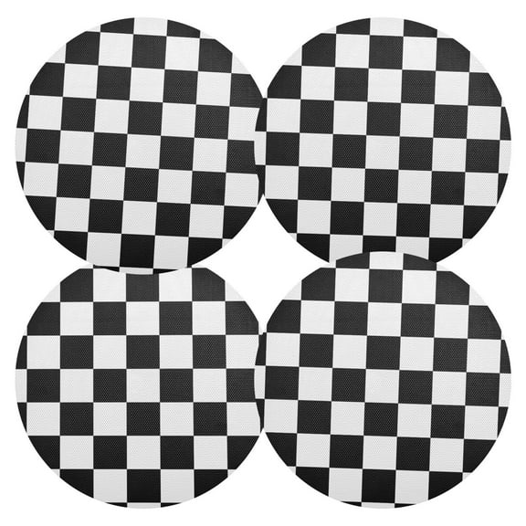 Ryvnso White and Black Checkered Grid Art Pattern Round Plate Mats Dining Table Placemat Set of 4 for Holiday Decoration