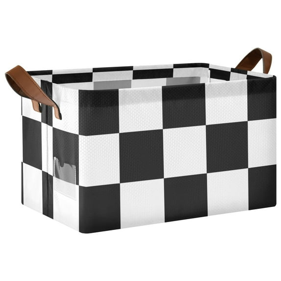 Ryvnso White and Black Checkered Grid Art Pattern Storage Bins Large Basket Foldable Cube Toys Organizer with Handles 1 PC