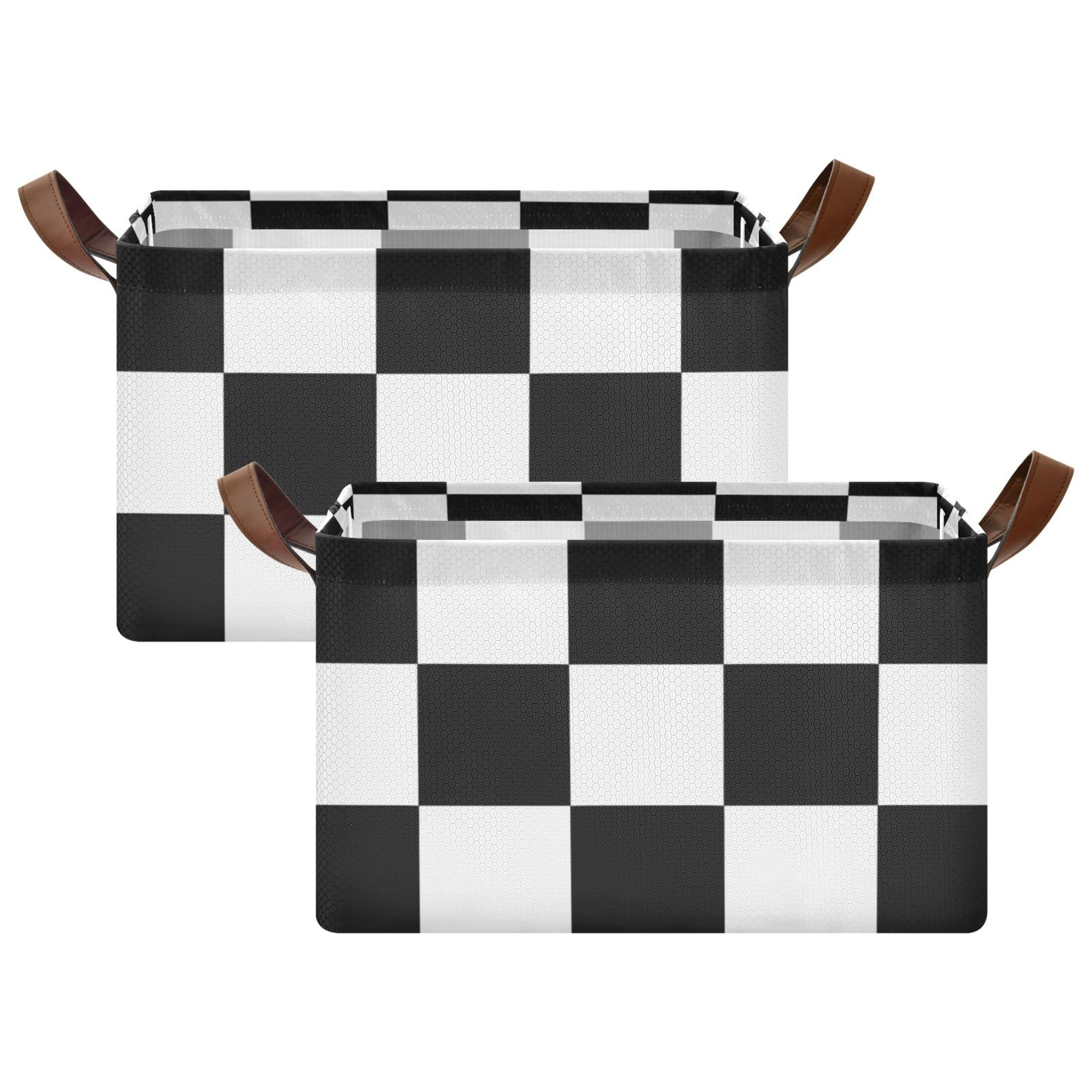 Ryvnso White and Black Checkered Grid Art Pattern Storage Bins Large Basket Foldable Cube Toys Organizer with Handles 2 PCs