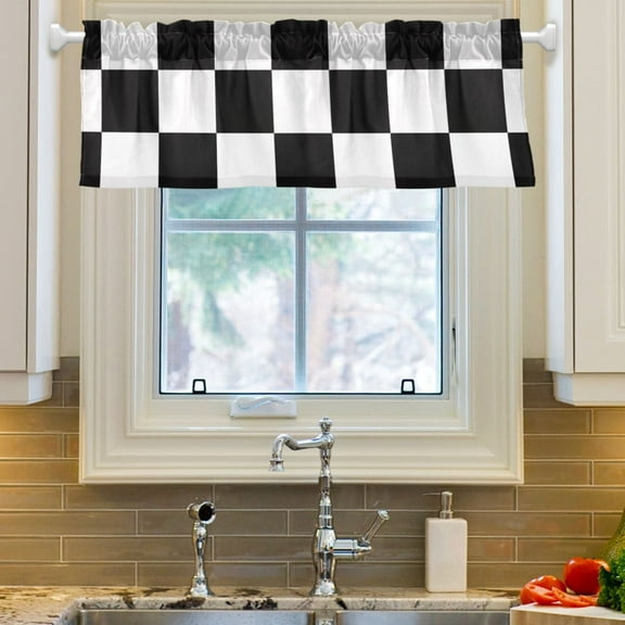Ryvnso White and Black Checkered Grid Art Pattern Window Valance Kitchen Farmhouse Rod Pocket Short Curtain 54x18 inch