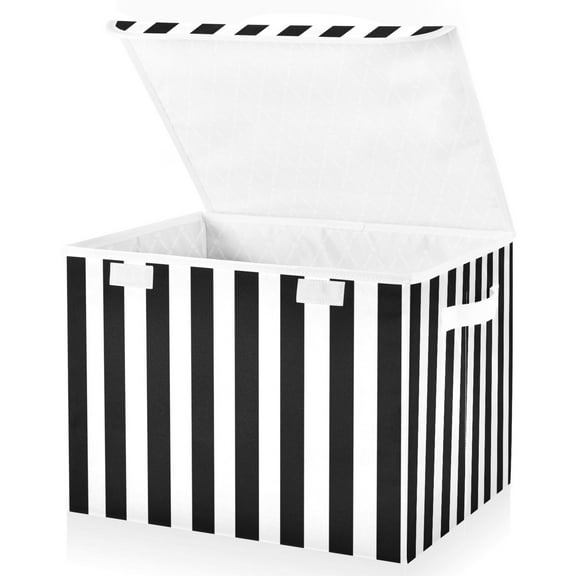 Ryvnso White and Black Stripe Pattern Large Lidded Foldable Storage Baskets Cubes Boxes Lids Bin for Home