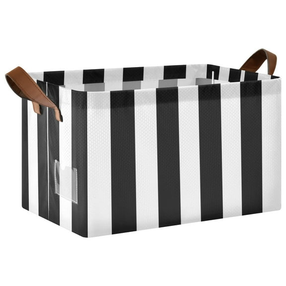 Ryvnso White and Black Stripe Pattern Storage Bins Large Basket Foldable Cube Toys Organizer with Handles 1 PC