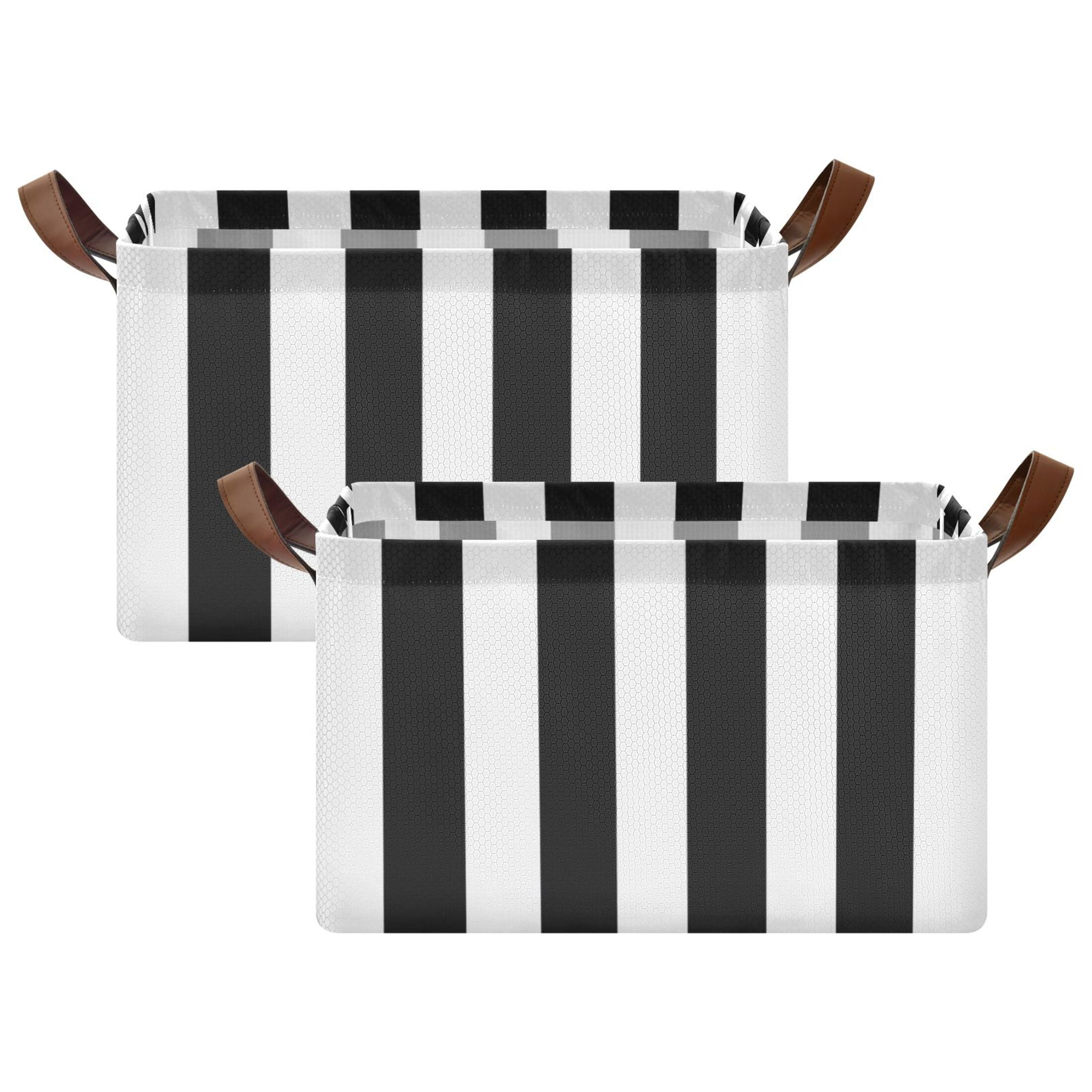 Ryvnso White and Black Stripe Pattern Storage Bins Large Basket Foldable Cube Toys Organizer with Handles 2 PCs