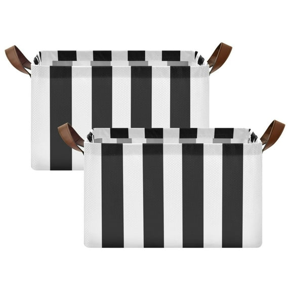 Ryvnso White and Black Stripe Pattern Storage Bins Large Basket Foldable Cube Toys Organizer with Handles 2 PCs