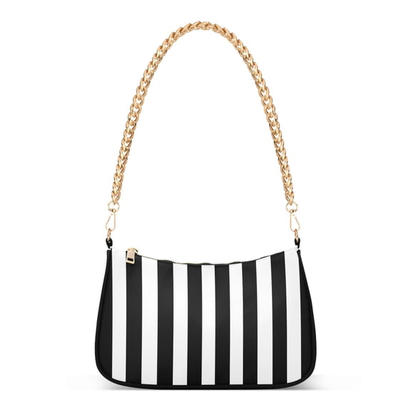 Ryvnso White and Black Stripe Pattern Womens Chain Shoulder Bag Tote Handbags Clutch Hobo Purse with Zipper for Travel
