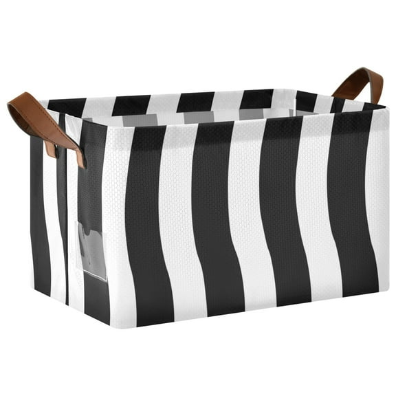 Ryvnso White with Black Line Stripe Storage Bins Large Basket Foldable Cube Toys Organizer with Handles 1 PC
