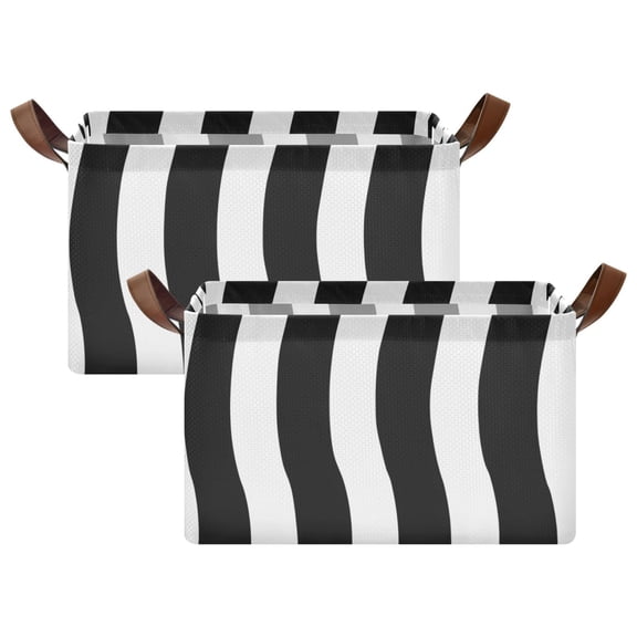 Ryvnso White with Black Line Stripe Storage Bins Large Basket Foldable Cube Toys Organizer with Handles 2 PCs