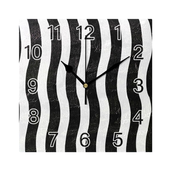 Ryvnso White with Black Line Stripe Wall Clock Square Silent Non-Ticking Battery Operated 7.78"