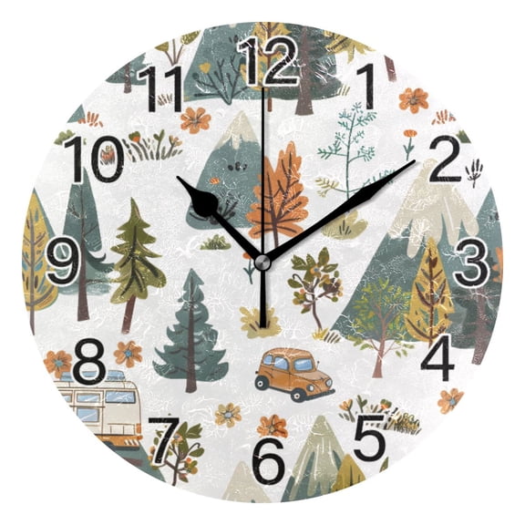 Ryvnso Wild Trees and Car Wall Clock Non Ticking Silent Kitchen Clock Battery Operated Clocks 10 inch