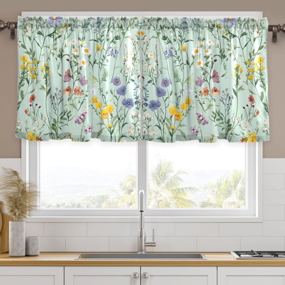 Ryvnso Wildflowers Curtains Sets Short Curtain Rod Pocket Half Window Cafe Farmhouse Tier 2 Panels 57"W x 24"L