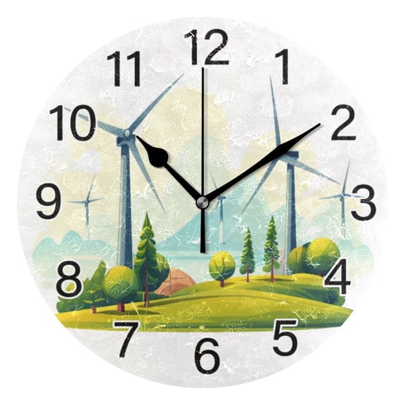 Ryvnso Windmill Wall Clock Non Ticking Silent Kitchen Clock Battery Operated Clocks 10 inch