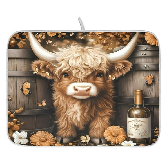 Ryvnso Wine Highland Cattle Dish Drying Mat for Kitchen Countertop 16x18 Small Dish Pad Drainer Rack Dish Sink Mats