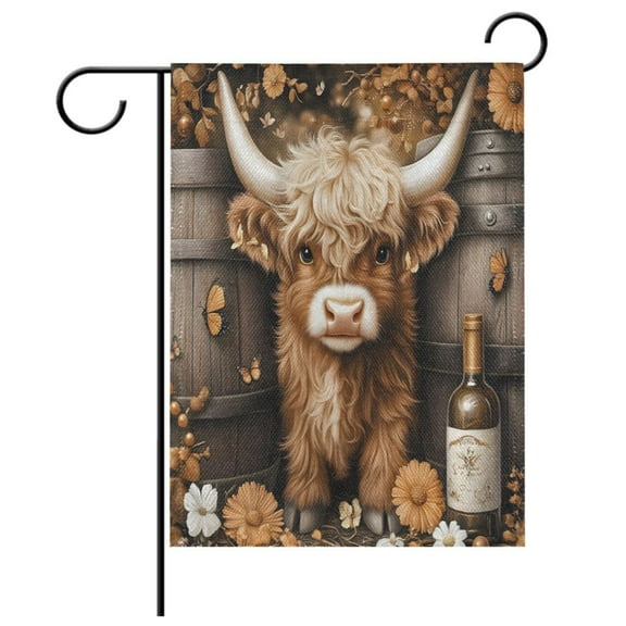 Ryvnso Wine Highland Cattle Garden Flag 12x18 Inch Double Sided Seasonal Yard Decoration