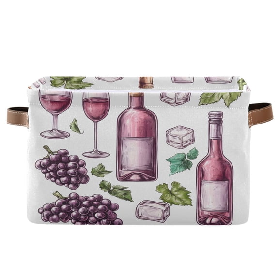 Ryvnso Wine and Grapes Storage Basket Large Bin Foldable Boxes Toys Organizer 14.2x10.2x8.3in 1 PC