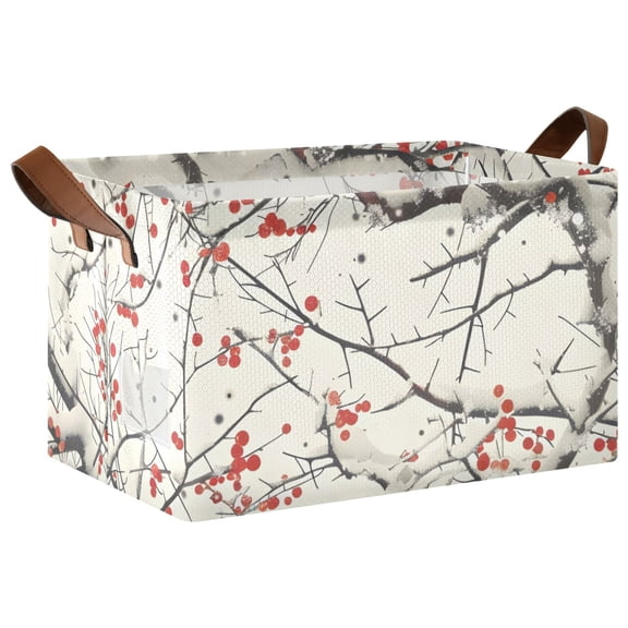 Ryvnso Winter Cherry Floral Storage Bins Large Basket Foldable Cube Toys Organizer with Handles 1 PC