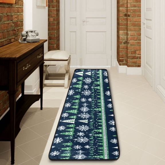 Ryvnso Winter Christmas Snowflake Tree Hallway Runner Rugs Floor Carpet Non Slip Entryway Mat 2' x 6'