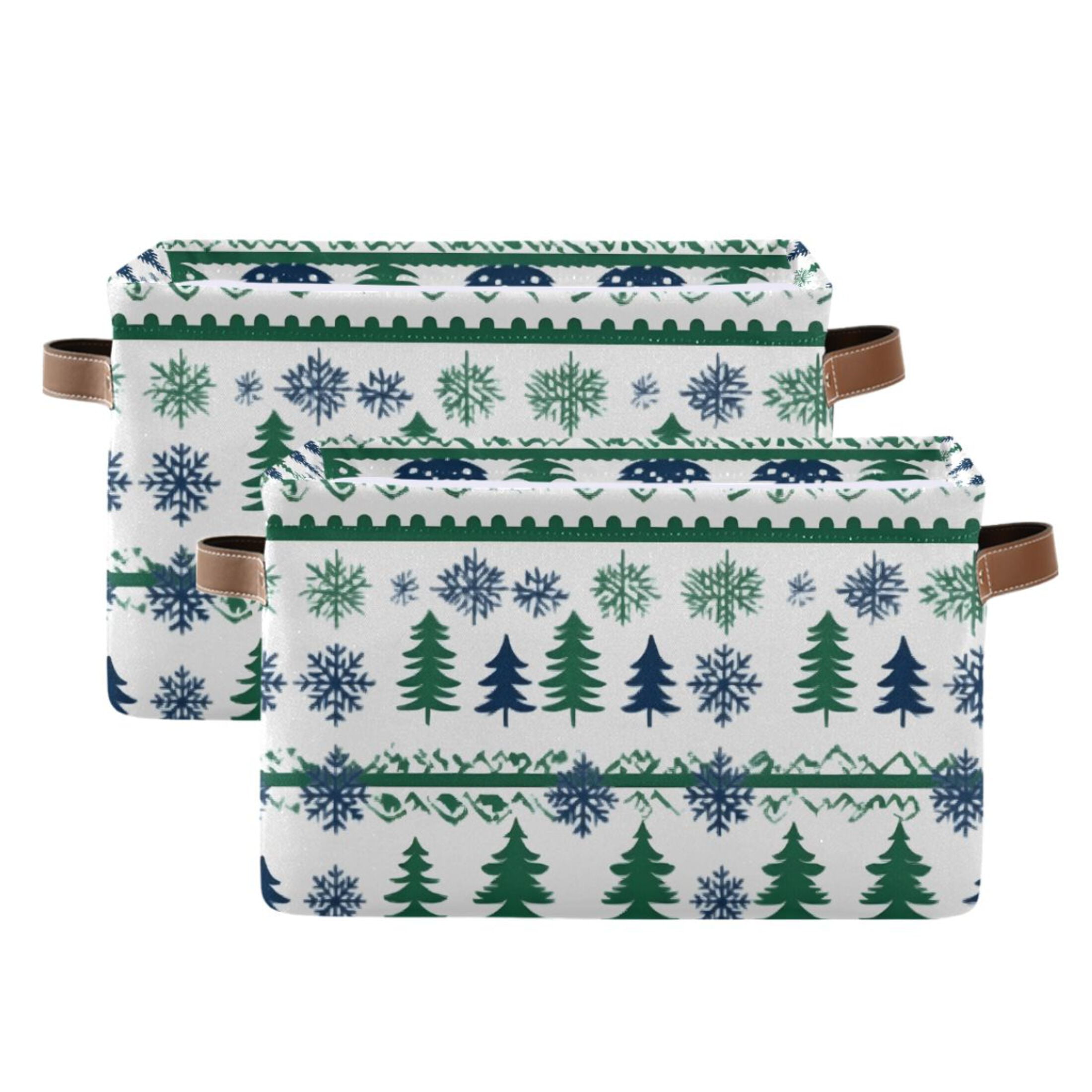 Ryvnso Winter Christmas Trees Storage Basket Large Bin Foldable Boxes Toys Organizer 14.2x10.2x8.3in 2 PCs