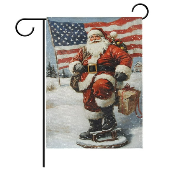 Ryvnso Winter Santa Claus and Flag Garden Flag 12x18 Inch Double Sided Seasonal Yard Decoration