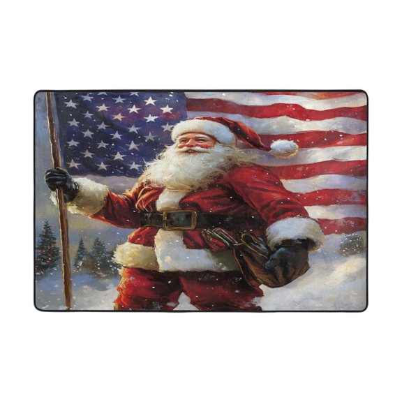 Ryvnso Winter Santa Claus with Flag Area Floor Mats Large Nursery Rugs Non-Slip Carpets Doormat 36" x 24"