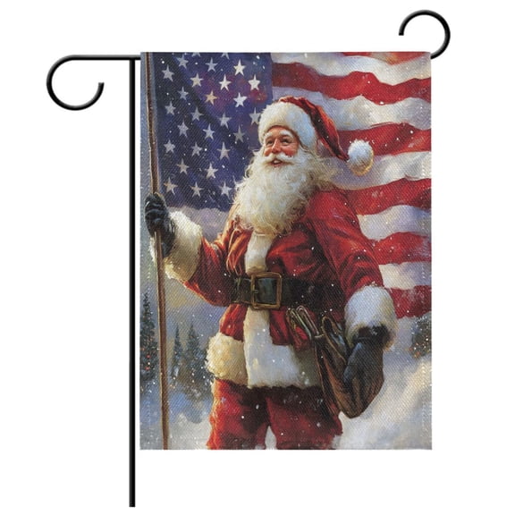 Ryvnso Winter Santa Claus with Flag Pattern Garden Flag 12x18 Inch Double Sided Seasonal Yard Decoration