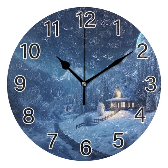 Ryvnso Winter Snow Wall Clock Non Ticking Silent Kitchen Clock Battery Operated Clocks 10 inch