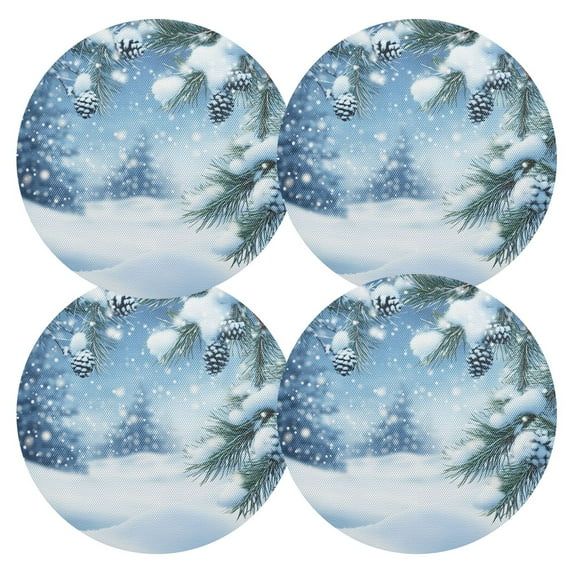 Ryvnso Winter Snowflake on Tree Round Plate Mats Dining Table Placemat Set of 4 for Holiday Decoration