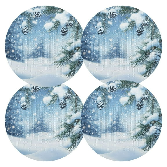 Ryvnso Winter Snowflake on Tree Round Plate Mats Dining Table Placemat Set of 4 for Holiday Decoration