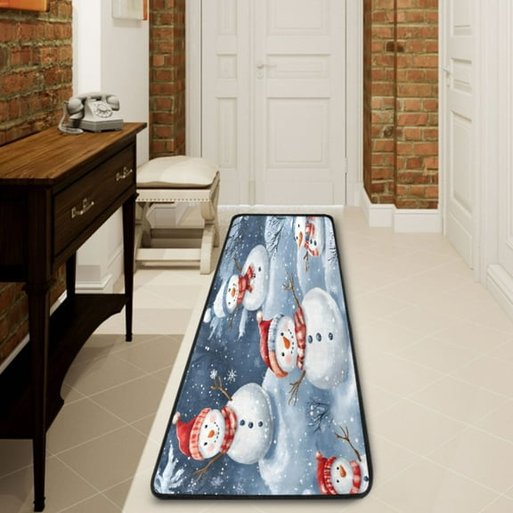 Ryvnso Winter Snowman on Christmas Hallway Runner Rugs Floor Carpet Non Slip Entryway Mat 2' x 6'
